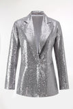 Sparkly Silver 2 Piece Notched Lapel Sequin Women Prom Suits