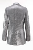 Sparkly Silver 2 Piece Notched Lapel Sequin Women Prom Suits