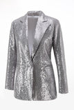 Sparkly Silver 2 Piece Notched Lapel Sequin Women Prom Suits
