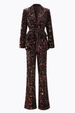 Sparkly Coffee Peak Lapel 2 Piece Sequin Women Prom Suits with Sash