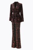 Sparkly Coffee Peak Lapel 2 Piece Sequin Women Prom Suits with Sash