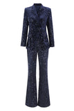 Sparkly Navy 2 Piece Double Breasted Sequin Women Prom Suits