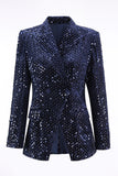 Sparkly Navy 2 Piece Double Breasted Sequin Women Prom Suits