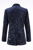 Sparkly Navy 2 Piece Double Breasted Sequin Women Prom Suits