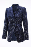 Sparkly Navy 2 Piece Double Breasted Sequin Women Prom Suits