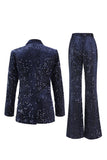 Sparkly Navy 2 Piece Double Breasted Sequin Women Prom Suits