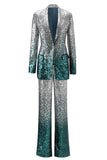 Sparkly Silver and Peacock Sequin 2 Piece Women Prom Suits