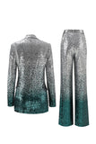 Sparkly Silver and Peacock Sequin 2 Piece Women Prom Suits