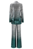 Sparkly Silver and Peacock Sequin 2 Piece Women Prom Suits