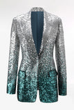 Sparkly Silver and Peacock Sequin 2 Piece Women Prom Suits