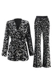Sparkly Sequin Black 2 Piece Women Prom Suits with Sash