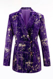 Purple 2 Piece Floral Notched Lapel Women Prom Suits with Sleeves