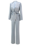 Dusty Blue 2 Piece Satin Women Prom Suits with Sash