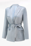 Dusty Blue 2 Piece Satin Women Prom Suits with Sash