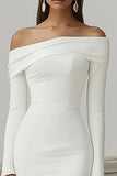 Mermaid Ivory Off the Shoulder Maxi Rehearsal Dinner Dress with Sleeves