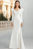 Ivory Mermaid V-Neck Maxi Rehearsal Dinner Dress with Long Sleeves
