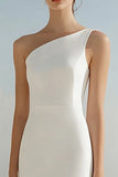 Simple Mermaid One Shoulder Ivory Maxi Rehearsal Dinner Dress