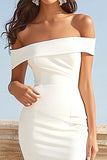 Elegant Ivory Mermaid Off the Shoulder Maxi Satin Rehearsal Dinner Dress