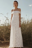 Sheath Ivory Lace Off the Shoulder Maxi Rehearsal Dinner Dress