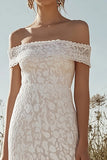 Sheath Ivory Lace Off the Shoulder Maxi Rehearsal Dinner Dress