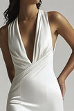 Maxi Ivory Deep V-Neck Sleeveless Mermaid Rehearsal Dinner Dress