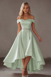 Ivory Off the Shoulder High-Low A Line Engagement Dress