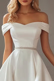 Ivory Off the Shoulder High-Low A Line Engagement Dress
