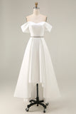 Ivory Off the Shoulder High-Low A Line Engagement Dress
