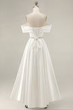 Ivory Off the Shoulder High-Low A Line Engagement Dress