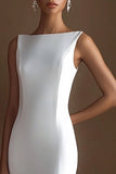 Mermaid Ivory Bateau Satin Maxi Rehearsal Dinner Dress