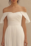Ivory Chiffon A Line Off the Shoulder Maxi Wedding Reception Dress