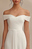 Chiffon Ivory Off the Shoulder Maxi Rehearsal Dinner Dress with Ruffle
