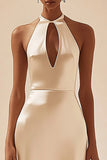 Simple Ivory Satin Keyhole Mermaid Midi Engagement Dress
