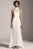 Ivory Satin High Neck Mermaid Maxi Rehearsal Dinner Dress