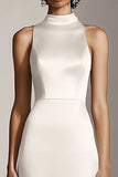 Ivory Satin High Neck Mermaid Maxi Rehearsal Dinner Dress