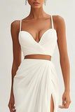 Ivory Mermaid 2 Piece Ruched Maxi Engagement Dress with Slit