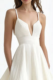 Chiffon Ivory Pleated A Line Midi Engagement Dress