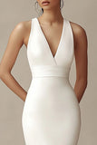 Ivory V-Neck Sleeveless Mermaid Maxi Rehearsal Dinner Dress