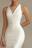 Mermaid Ivory V-Neck Satin Sweep Train Rehearsal Dinner Dress