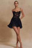 A Line Black Spaghetti Straps Short Cocktail Dress with Appliques