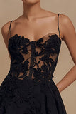 A Line Black Spaghetti Straps Short Cocktail Dress with Appliques