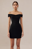Simple Mini Black Bodycon Off the Shoulder Cocktail Dress