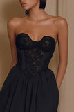 Short Black Sweetheart A Line Cocktail Dress with Appliques