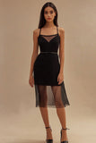 Black Sheath Spaghetti Straps Midi Cocktail Dress