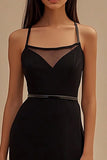 Black Sheath Spaghetti Straps Midi Cocktail Dress