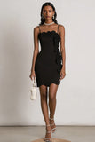 Black Bodycon 3D Flowers Spaghetti Straps Mini Cocktail Dress