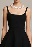 Simple Black A Line Satin Spaghetti Straps Little Black Dress