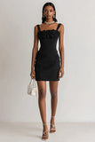 Black Bodycon Square Neck Mini Cocktail Dress with Ruffles