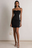Black Bodycon Spaghetti Straps Sleeveless Mini Cocktail Dress with Ruffles
