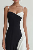 Elegant Black and White Patchwork Spaghetti Straps Long Formal Dress